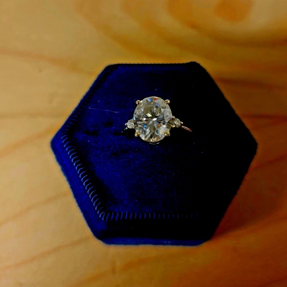 Genuine Mossinate 2.5 karat or 8x10mm Solid Yellow 10k Gold Band Engagement Ring